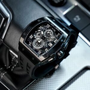 TSAR BOMBA Mens Watches Luxury Tonneau Watches for Men Waterproof 50M Analog Watch Chronograph Calendar Date Men’s Dress Business Work Watch Diver Large Square Face Wristwatch