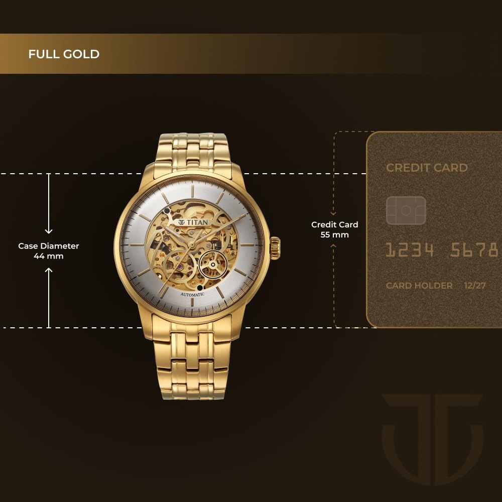 Titan Golden Heart Skeletal Automatic Analog with Silver Dial Yellow Gold Stainless Steel Strap Watch for Men - 90110YM01 - Image 3