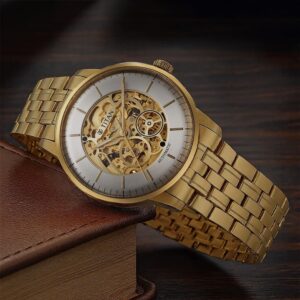 Titan Golden Heart Skeletal Automatic Analog with Silver Dial Yellow Gold Stainless Steel Strap Watch for Men - 90110YM01
